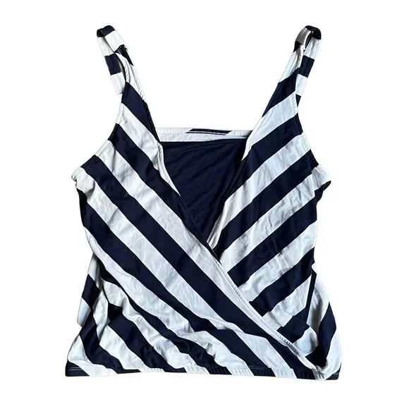 Womens New York & Co Surplice Cross-over Tank Top Blouse  - Sz Med - Navy & Whit - Picture 3 of 10